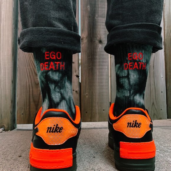 Embroidered Crew Socks "EGO DEATH" - Picture 1 of 2